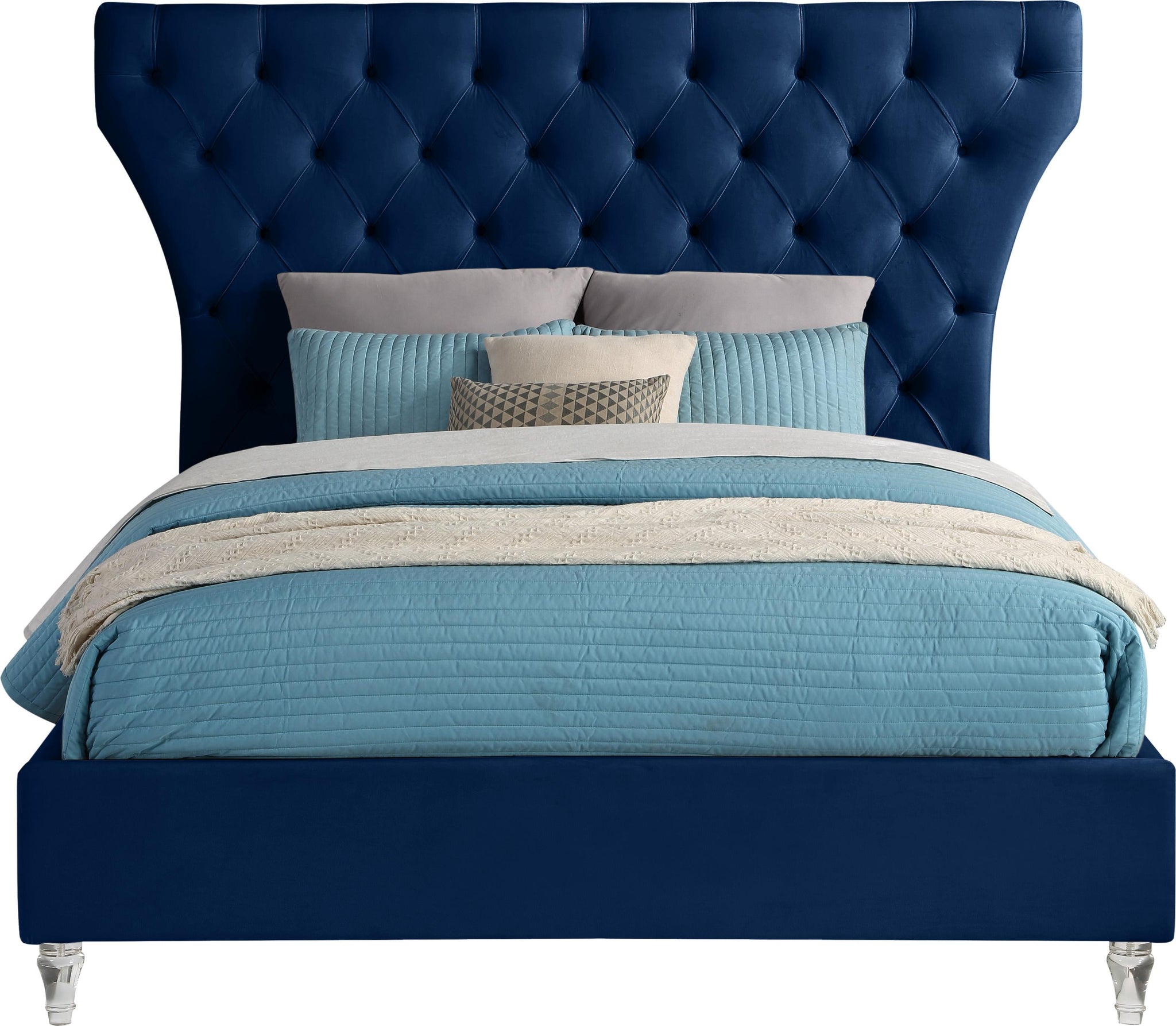 Kira Navy Velvet Queen Bed - Furnish 4 Less 98 (NY)*