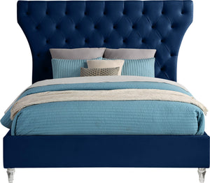 Kira Navy Velvet Queen Bed - Furnish 4 Less 98 (NY)*