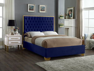 Lana Navy Velvet Queen Bed - Furnish 4 Less 98 (NY)*