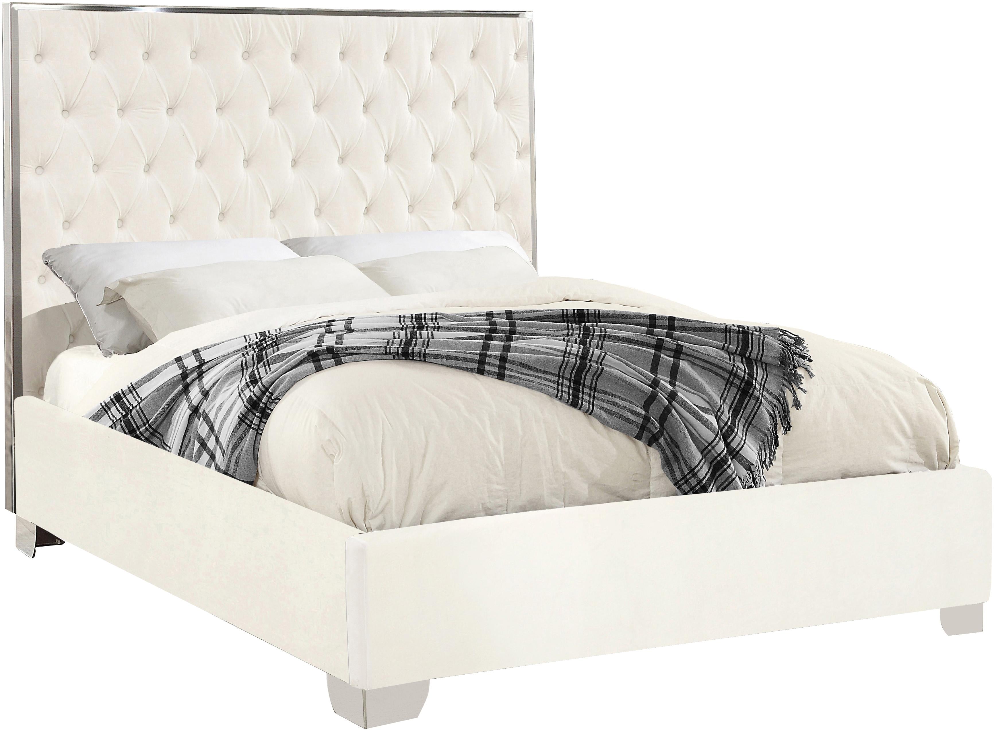 Lexi White Velvet King Bed