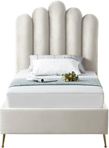 Lily Cream Velvet Twin Bed - Furnish 4 Less 98 (NY)*