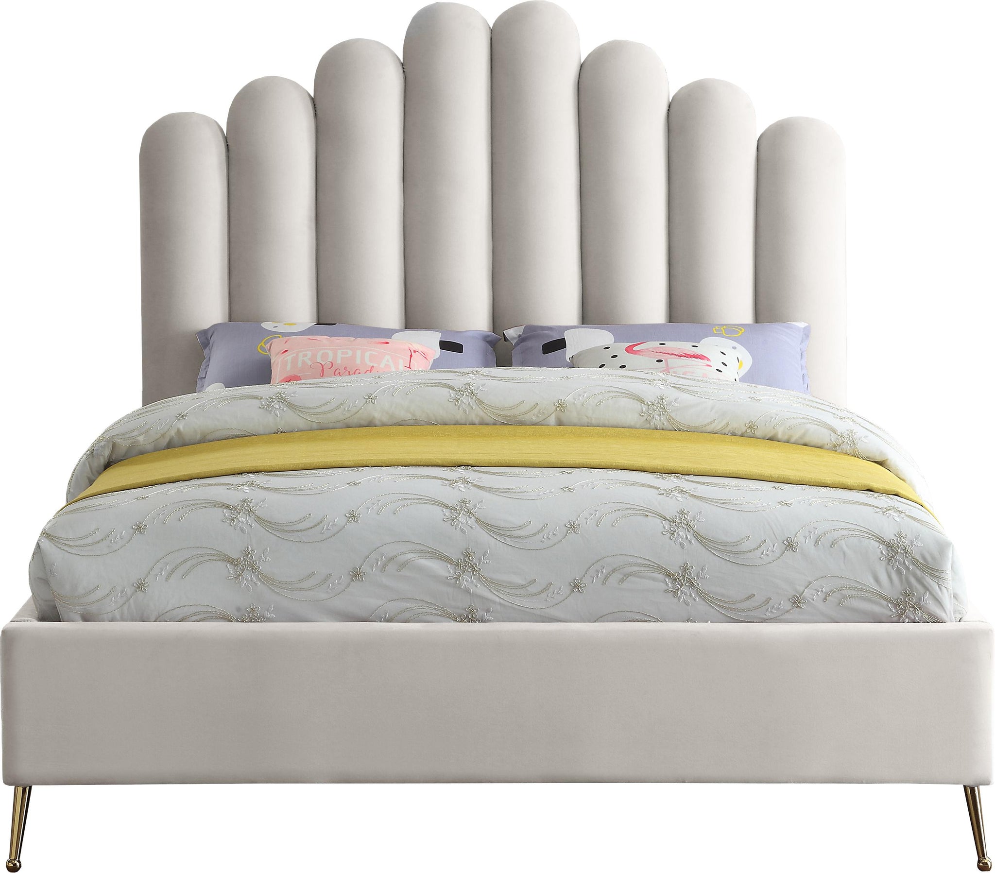 Lily Cream Velvet Full Bed - Furnish 4 Less 98 (NY)*