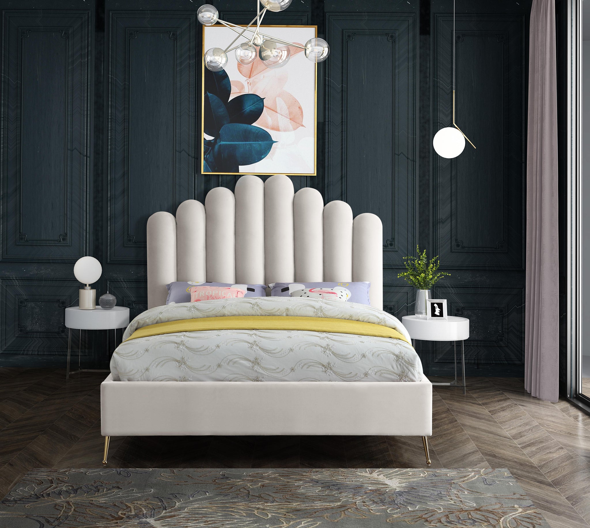 Lily Cream Velvet Full Bed - Furnish 4 Less 98 (NY)*