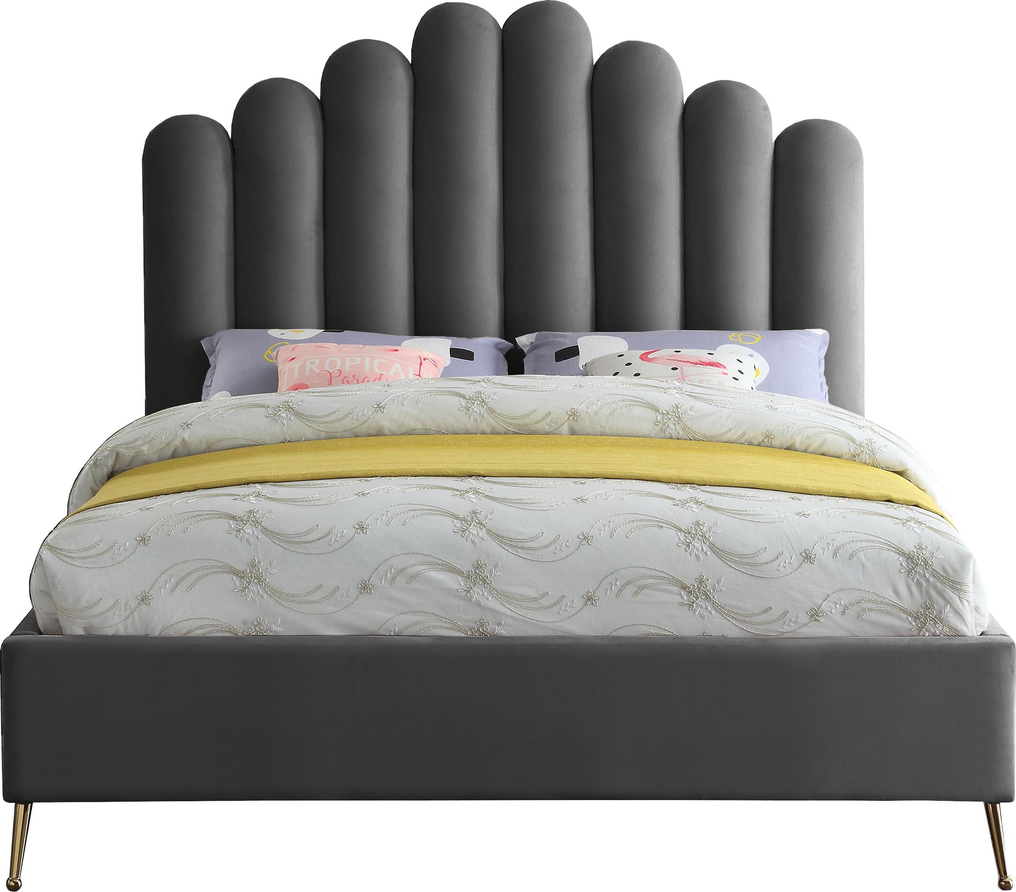 Lily Grey Velvet King Bed - Furnish 4 Less 98 (NY)*