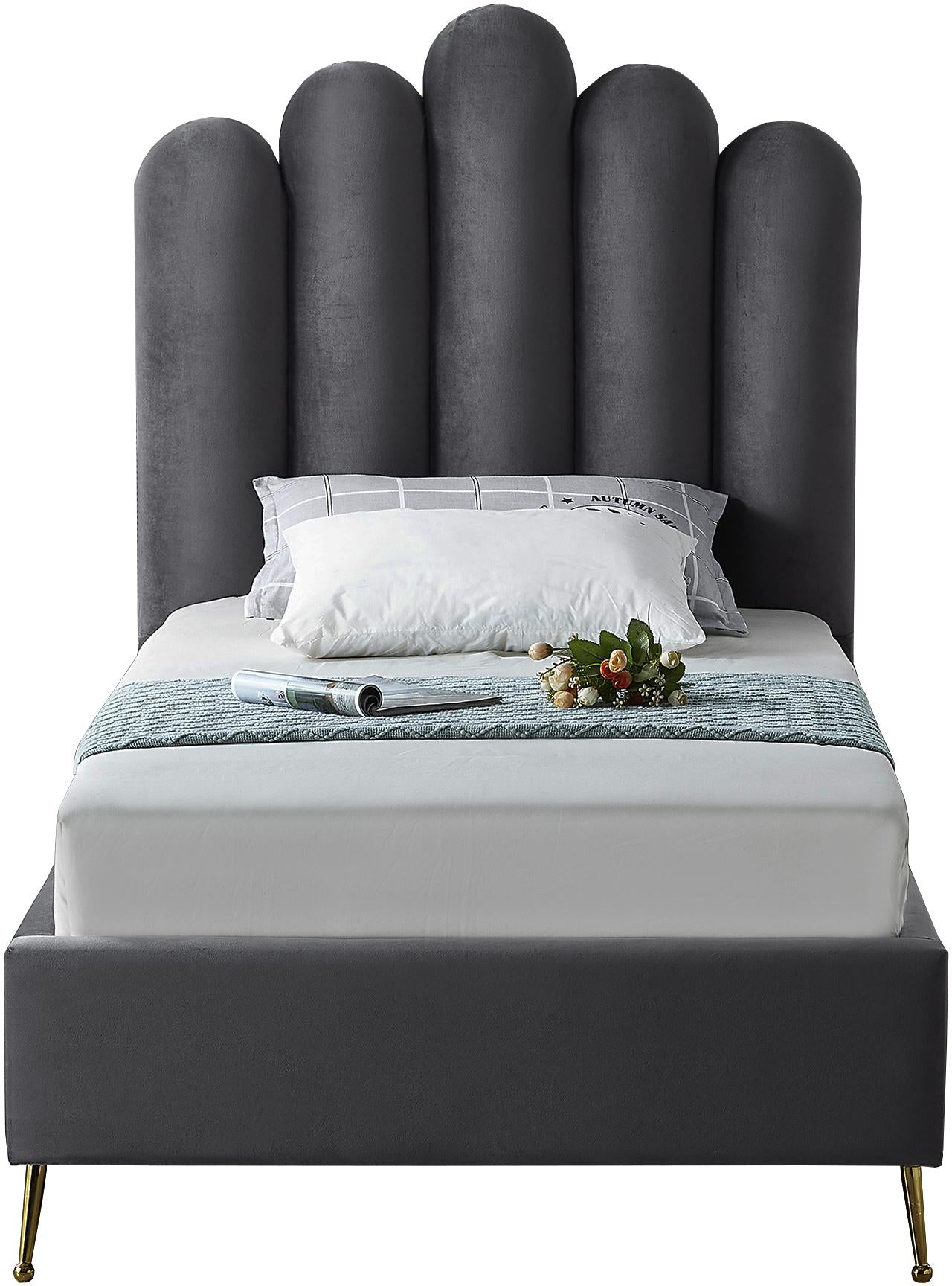 Lily Grey Velvet Twin Bed - Furnish 4 Less 98 (NY)*