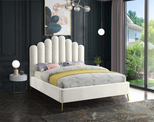 Lily Cream Velvet Full Bed - Furnish 4 Less 98 (NY)*