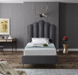 Lily Grey Velvet Twin Bed - Furnish 4 Less 98 (NY)*