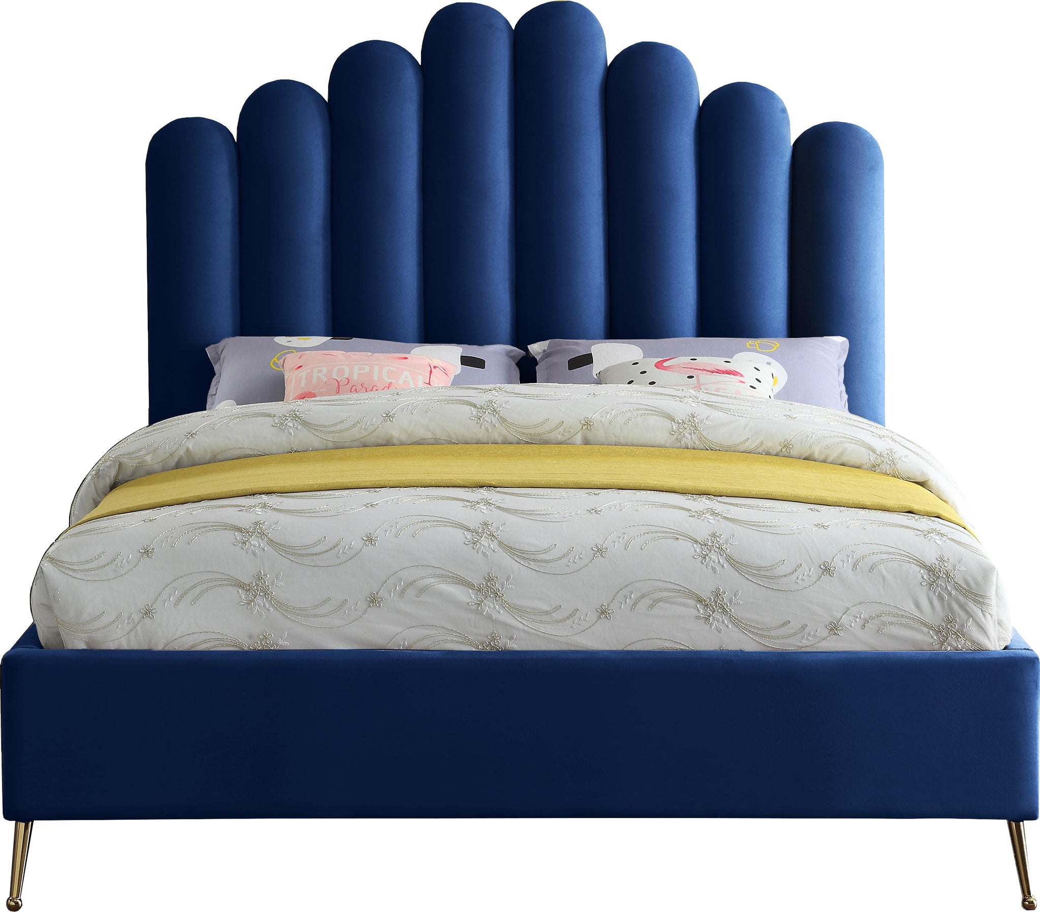 Lily Navy Velvet Full Bed - Furnish 4 Less 98 (NY)*