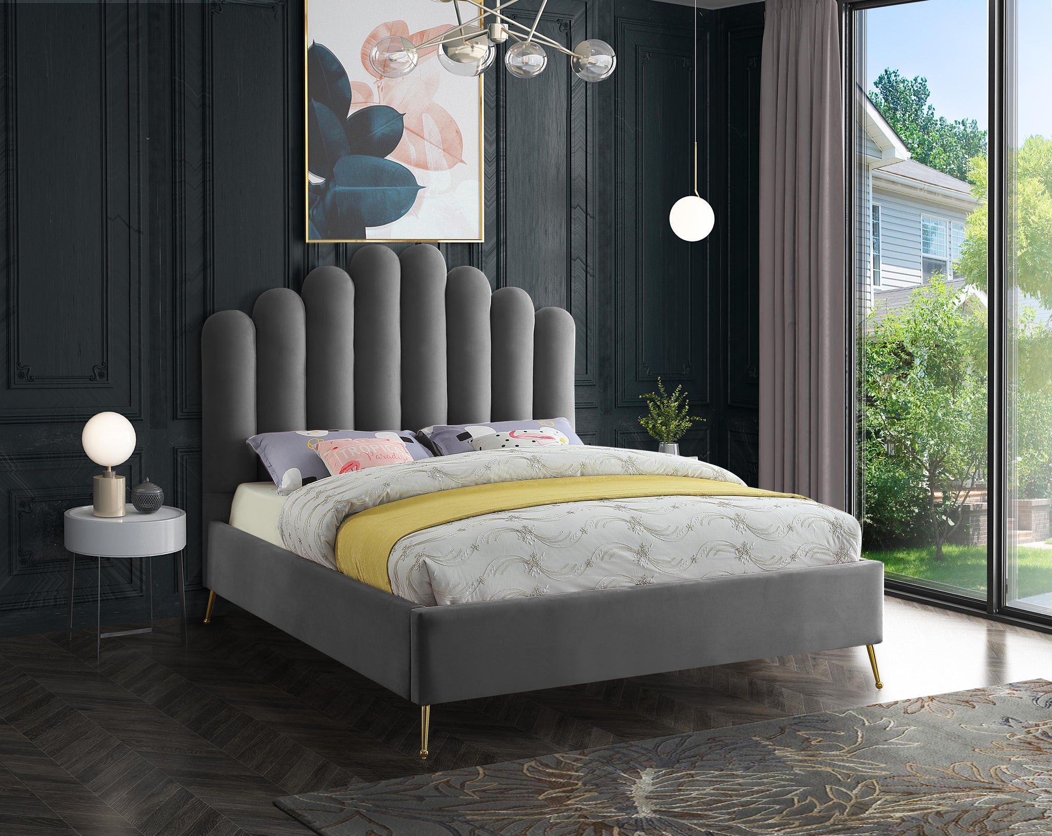 Lily Grey Velvet Full Bed - Furnish 4 Less 98 (NY)*