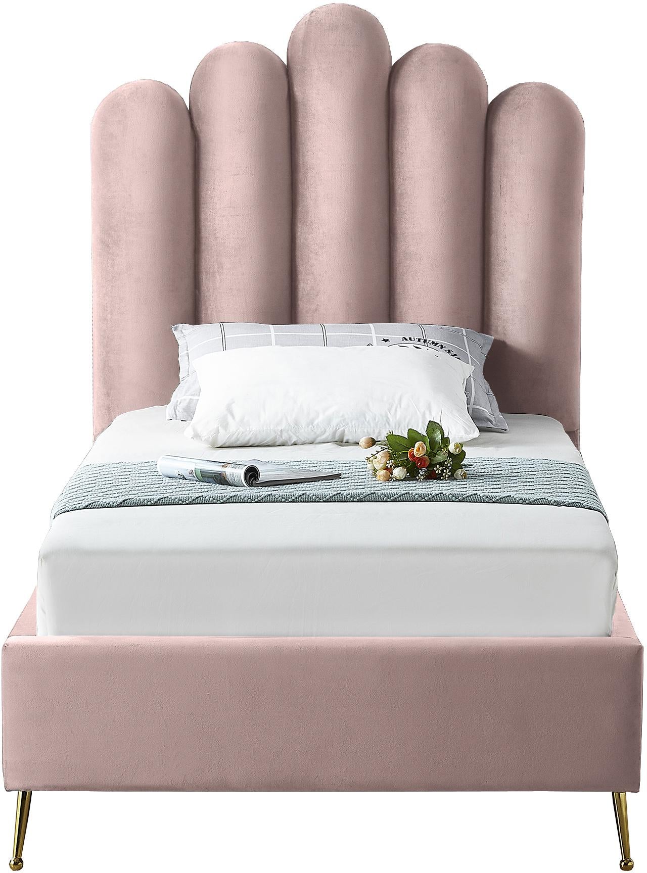 Lily Pink Velvet Twin Bed - Furnish 4 Less 98 (NY)*