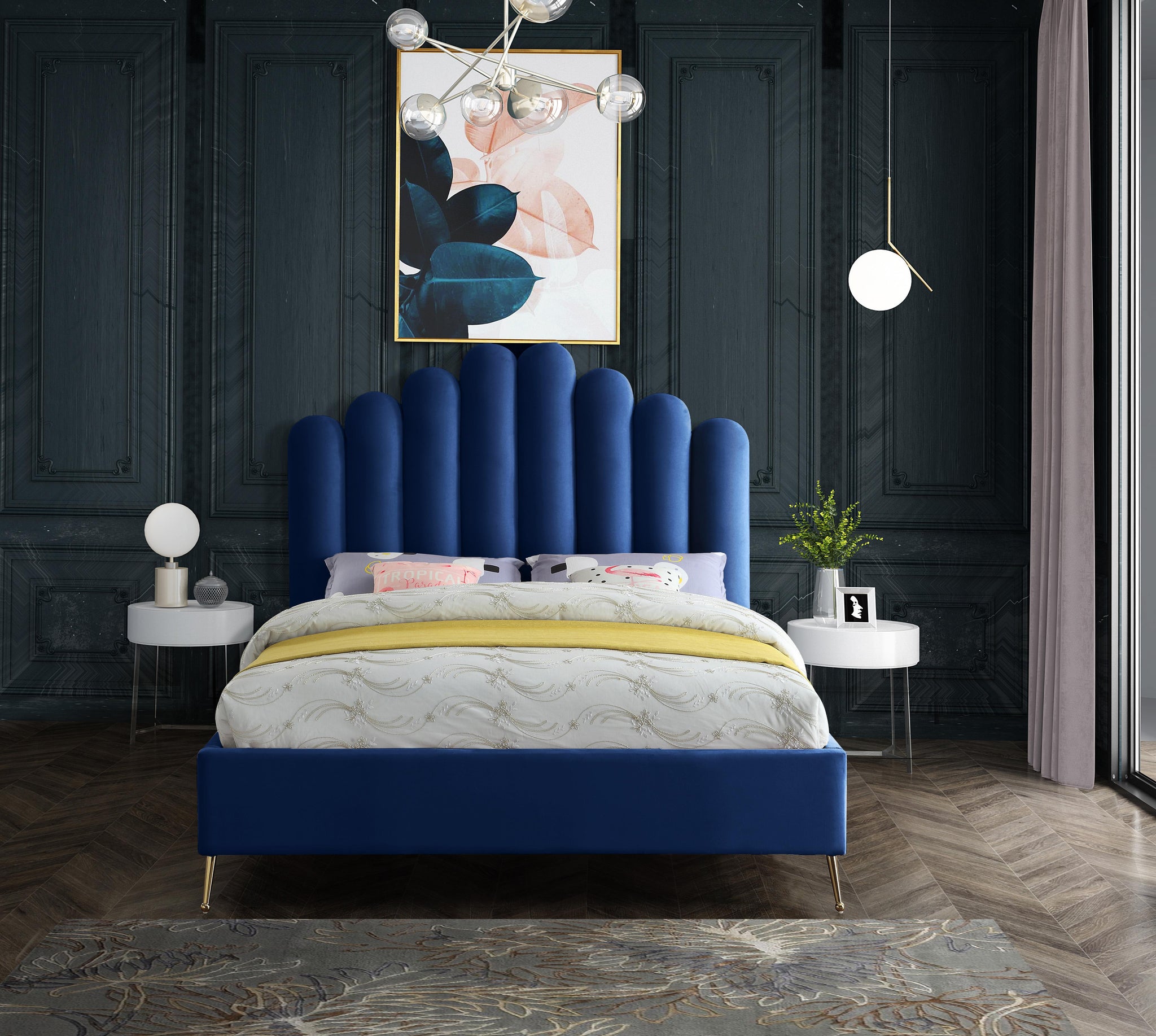 Lily Navy Velvet Full Bed - Furnish 4 Less 98 (NY)*