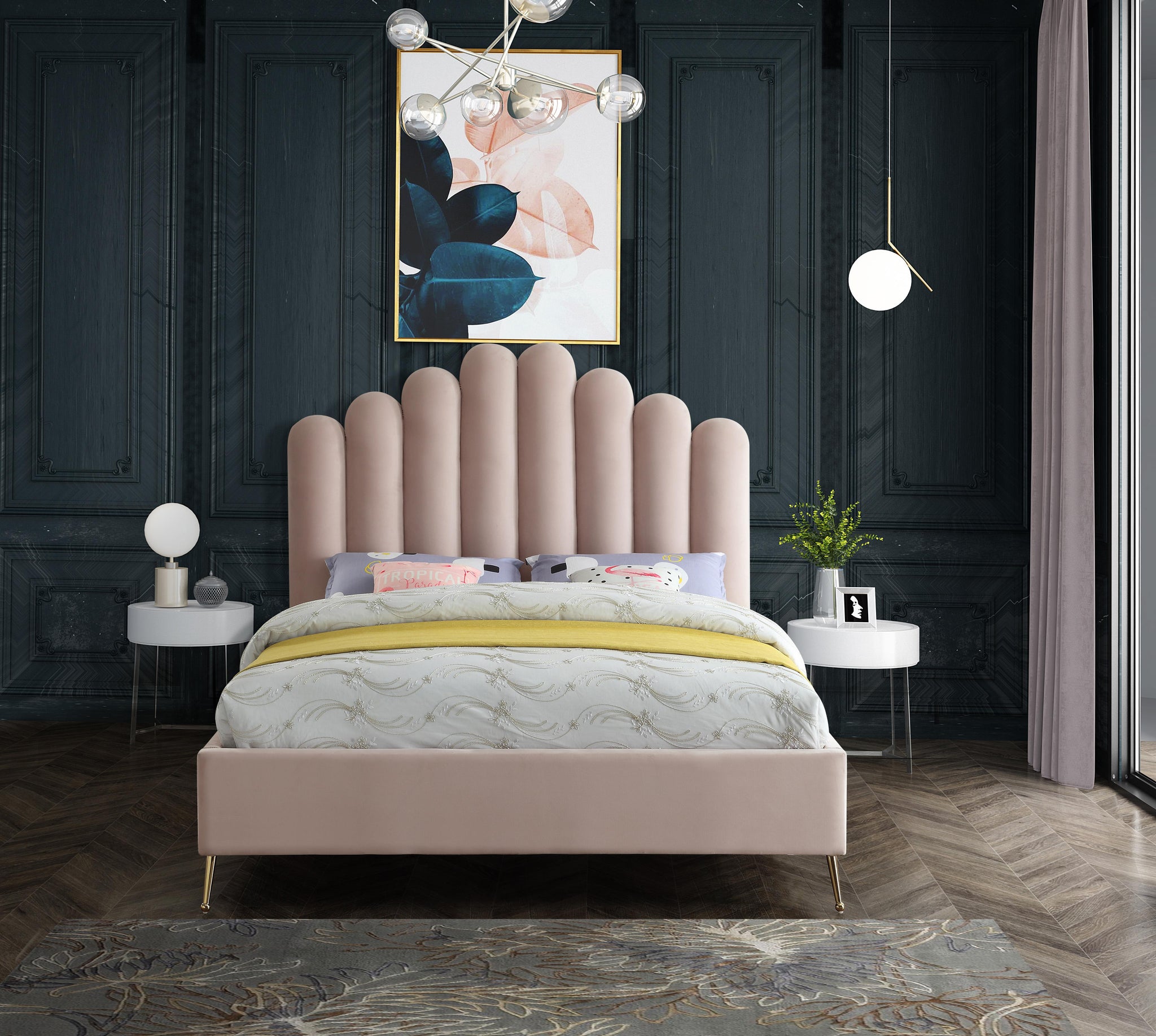 Lily Pink Velvet King Bed - Furnish 4 Less 98 (NY)*