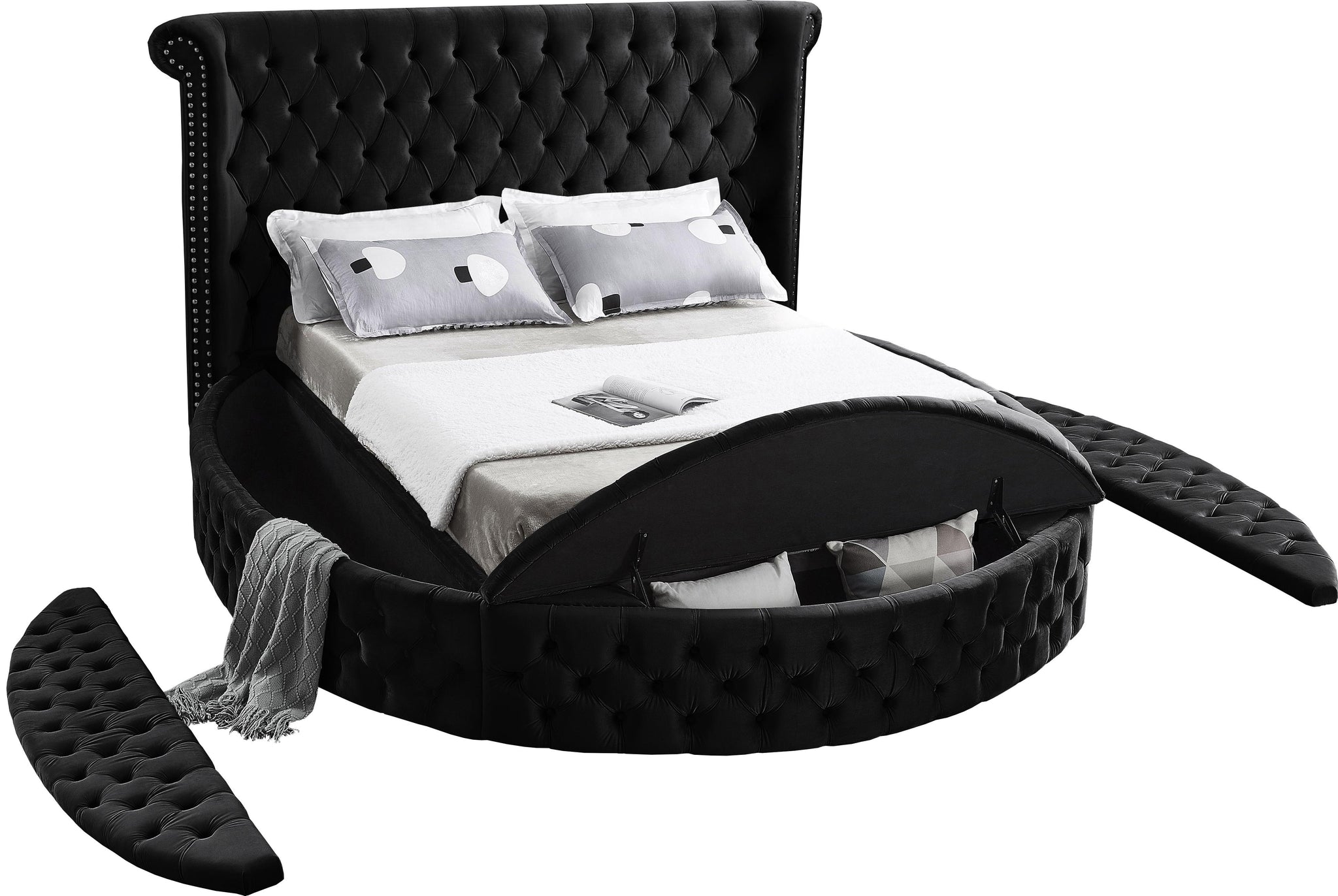 Luxus Black Velvet Full Bed (3 Boxes) - Furnish 4 Less 98 (NY)*