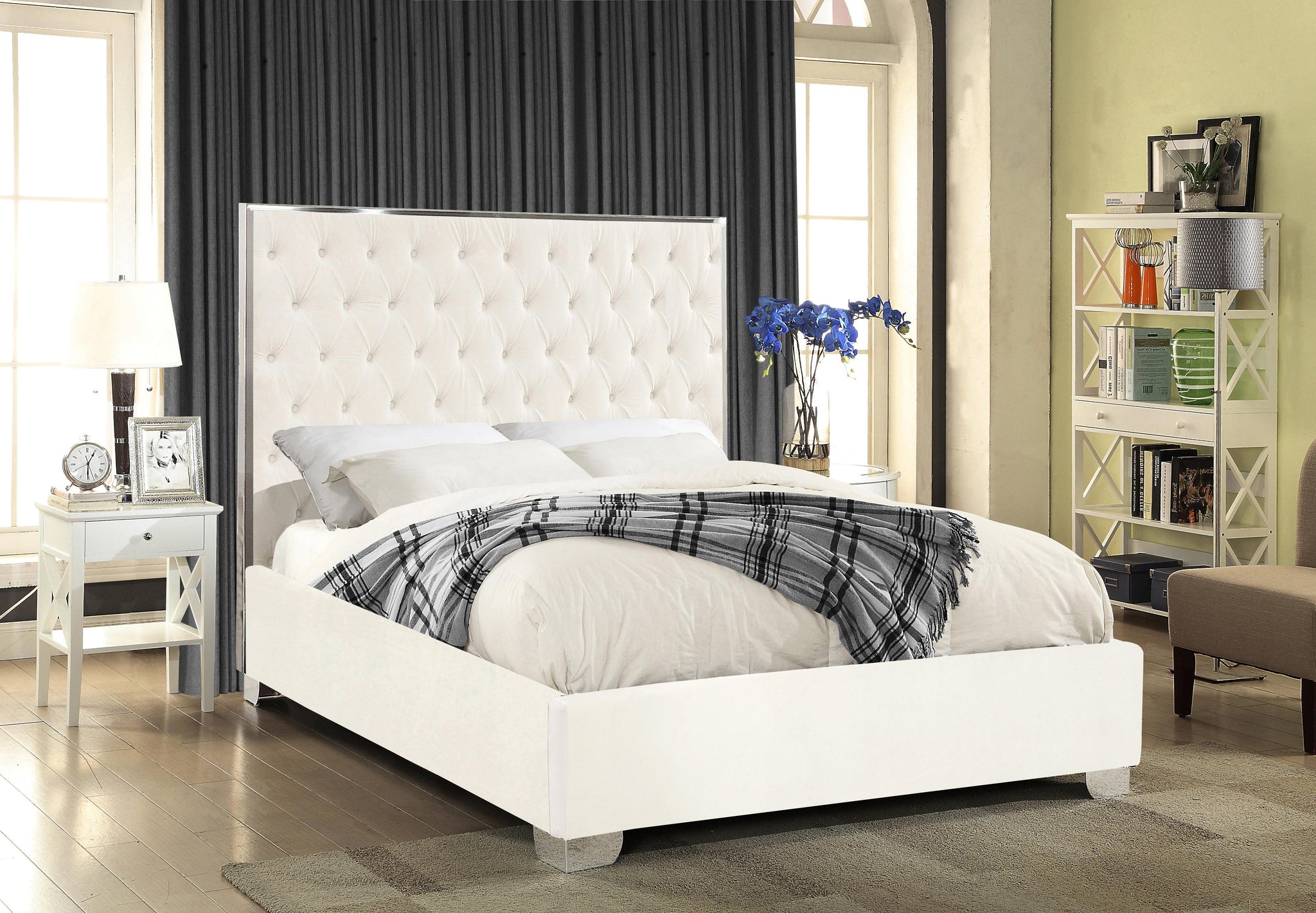 Lexi White Velvet King Bed - Furnish 4 Less 98 (NY)*