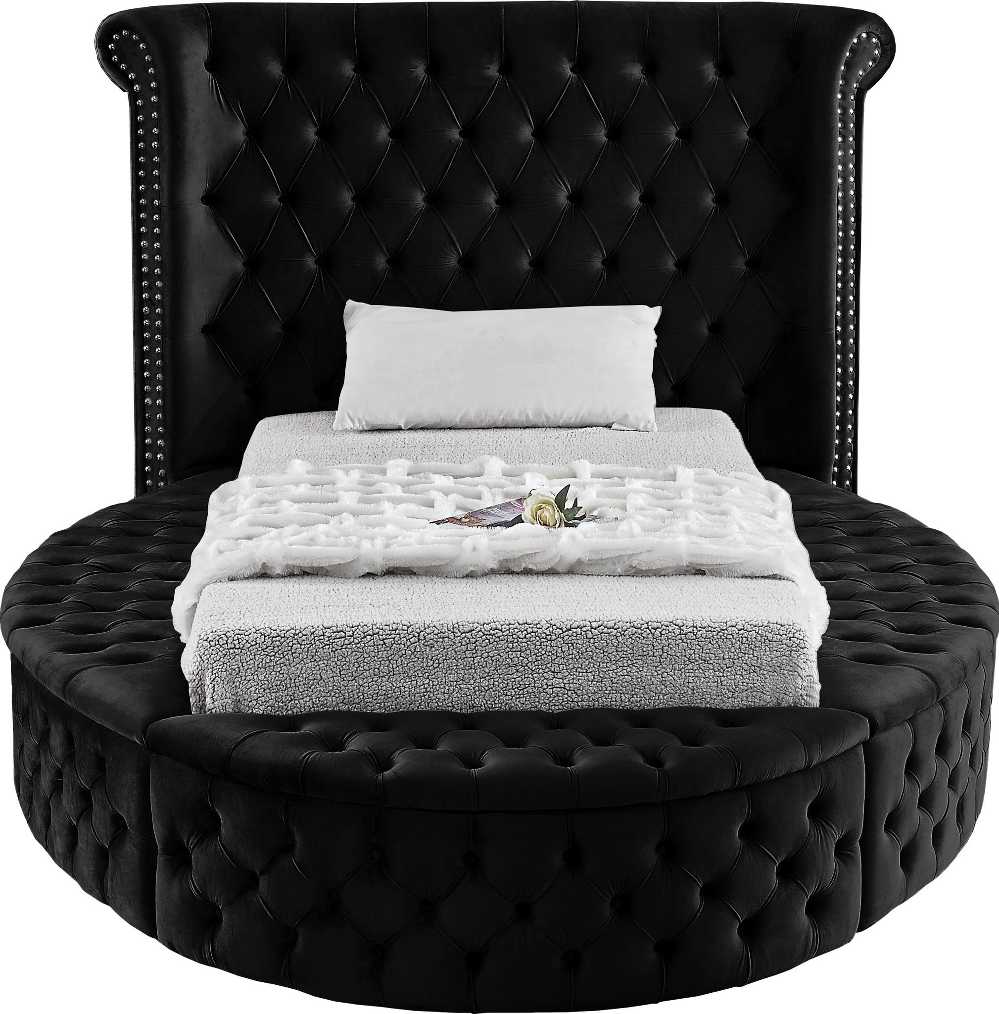 Luxus Black Velvet Twin Bed (3 Boxes) - Furnish 4 Less 98 (NY)*