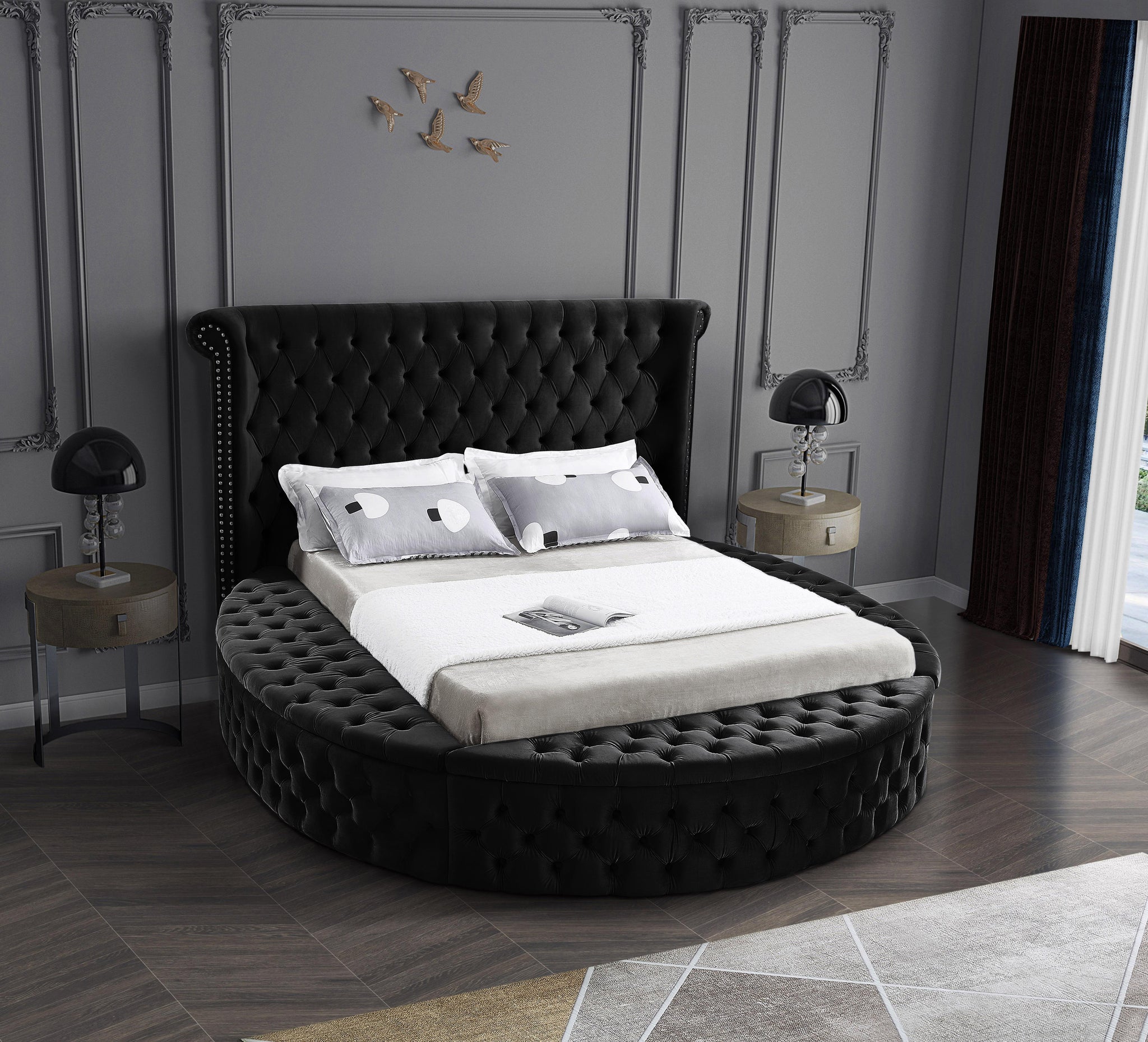 Luxus Black Velvet Queen Bed (3 Boxes) - Furnish 4 Less 98 (NY)*