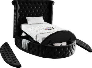 Luxus Black Velvet Twin Bed (3 Boxes) - Furnish 4 Less 98 (NY)*