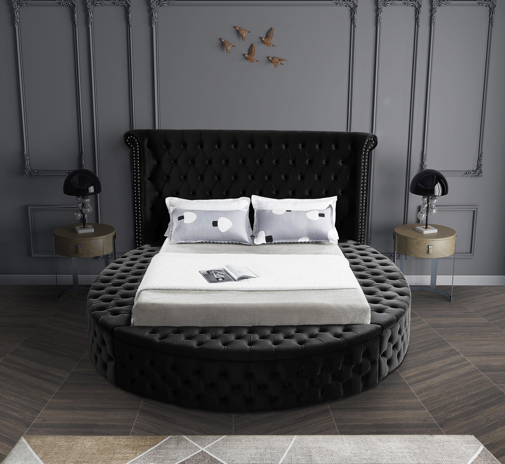 Luxus Black Velvet Queen Bed (3 Boxes) - Furnish 4 Less 98 (NY)*