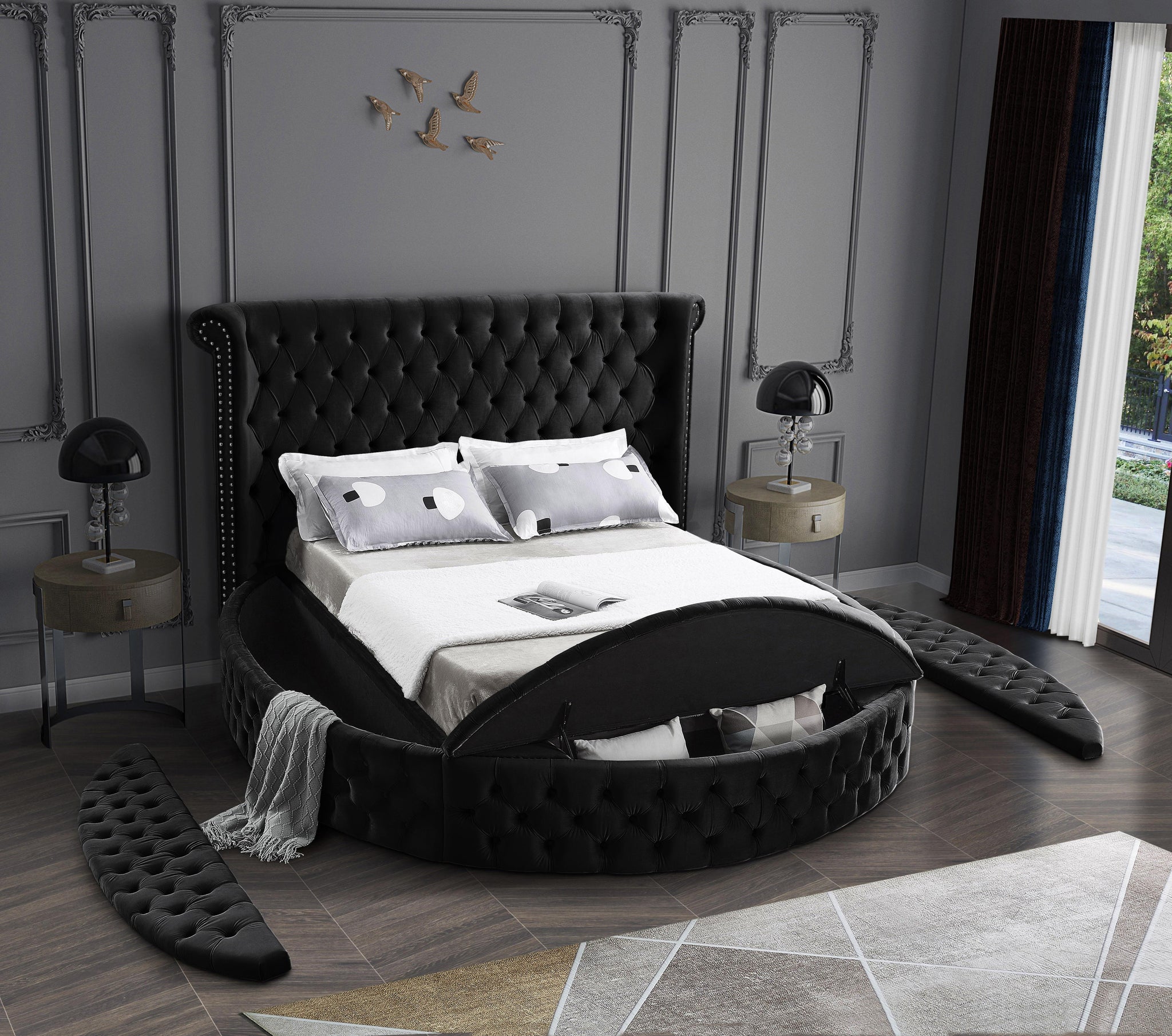 Luxus Black Velvet King Bed (3 Boxes) - Furnish 4 Less 98 (NY)*