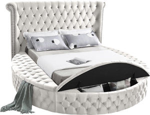 Luxus Cream Velvet Queen Bed (3 Boxes) - Furnish 4 Less 98 (NY)*