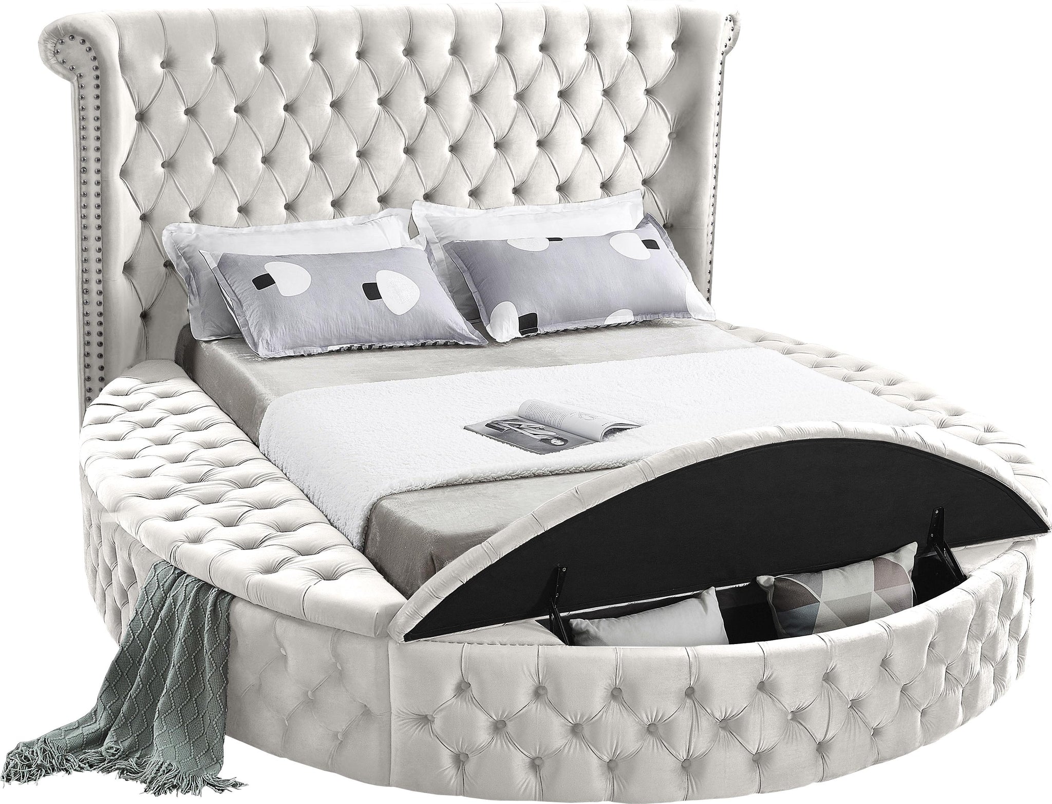 Luxus Cream Velvet King Bed (3 Boxes) - Furnish 4 Less 98 (NY)*