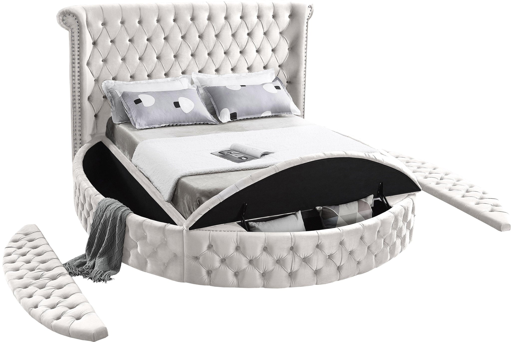 Luxus Cream Velvet Queen Bed (3 Boxes) - Furnish 4 Less 98 (NY)*