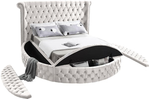 Luxus Cream Velvet Queen Bed (3 Boxes) - Furnish 4 Less 98 (NY)*