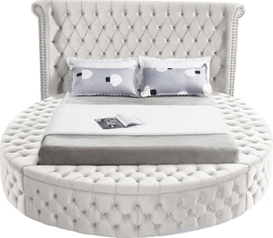 Luxus Cream Velvet Queen Bed (3 Boxes) - Furnish 4 Less 98 (NY)*