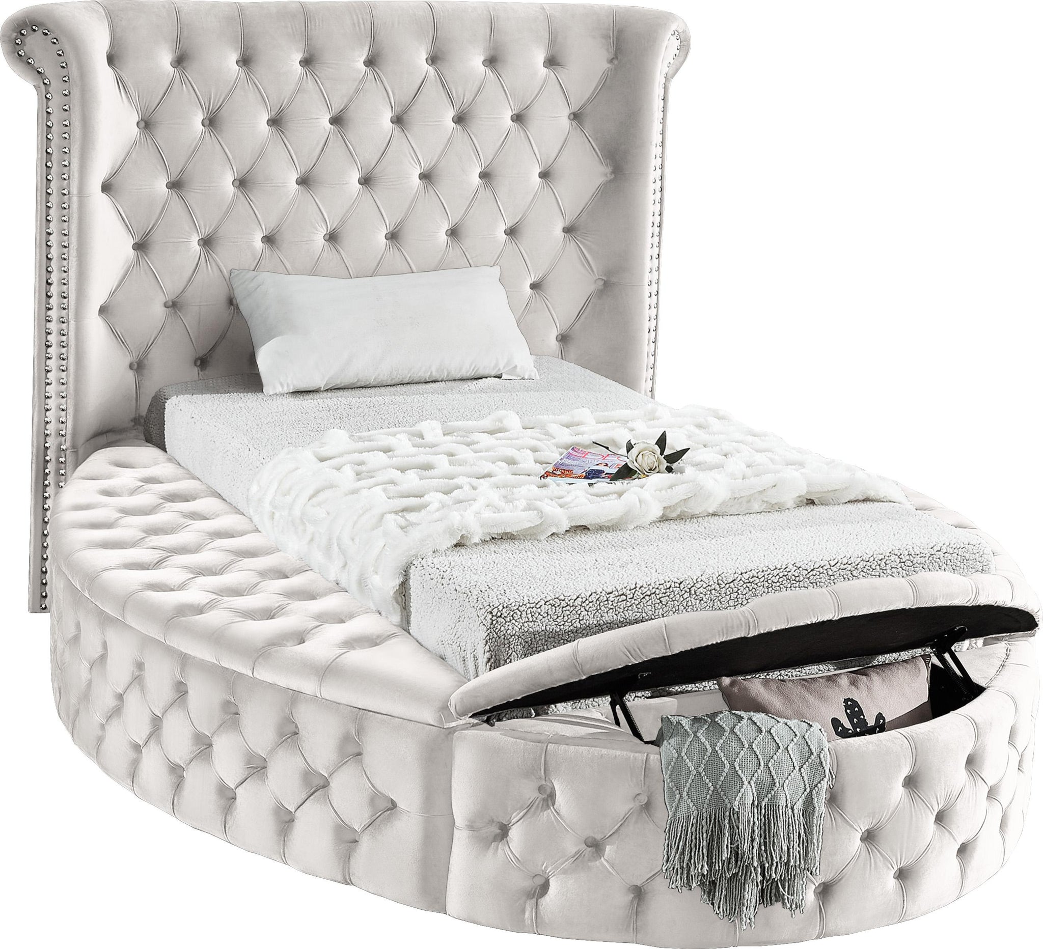 Luxus Cream Velvet Twin Bed (3 Boxes) - Furnish 4 Less 98 (NY)*