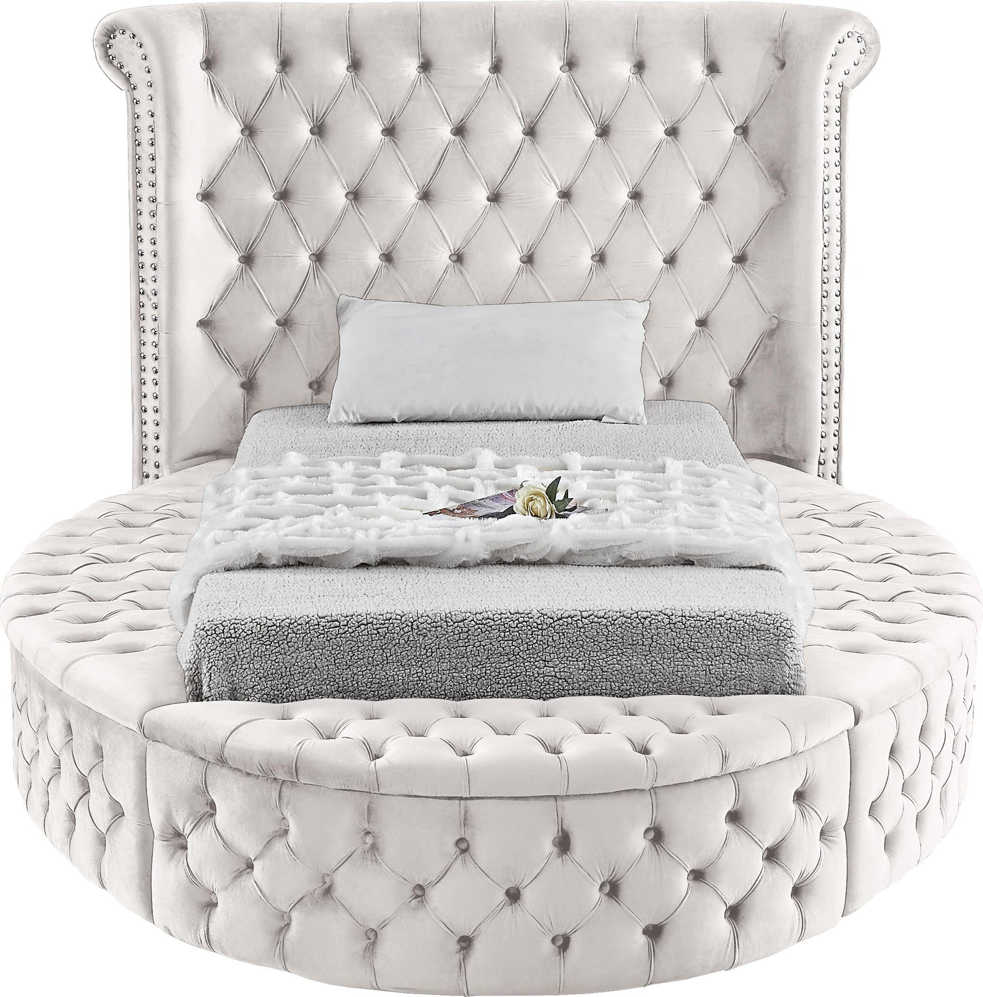 Luxus Cream Velvet Twin Bed (3 Boxes) - Furnish 4 Less 98 (NY)*