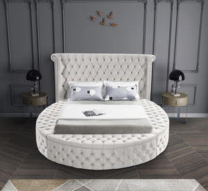 Luxus Cream Velvet King Bed (3 Boxes) - Furnish 4 Less 98 (NY)*