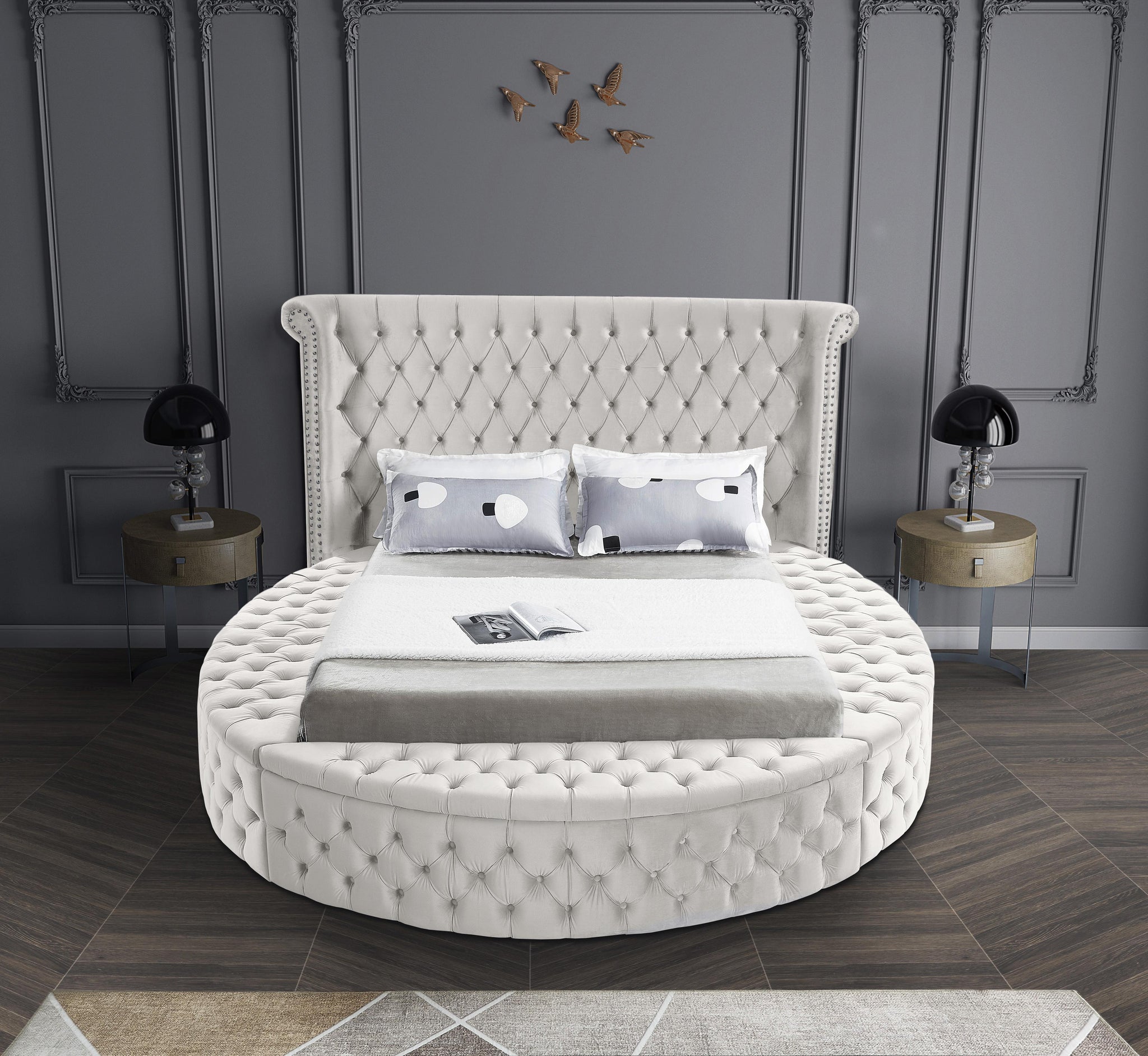 Luxus Cream Velvet Queen Bed (3 Boxes) - Furnish 4 Less 98 (NY)*