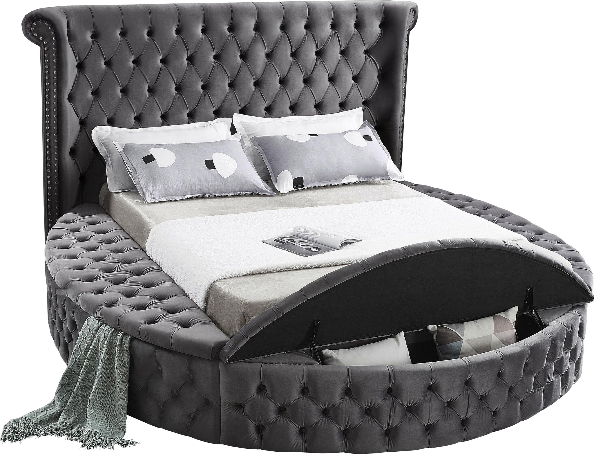 Luxus Grey Velvet Full Bed (3 Boxes) - Furnish 4 Less 98 (NY)*