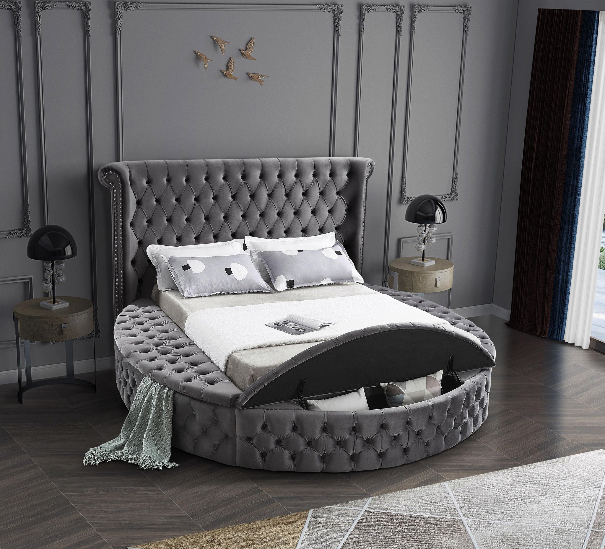 Luxus Grey Velvet Full Bed (3 Boxes) - Furnish 4 Less 98 (NY)*