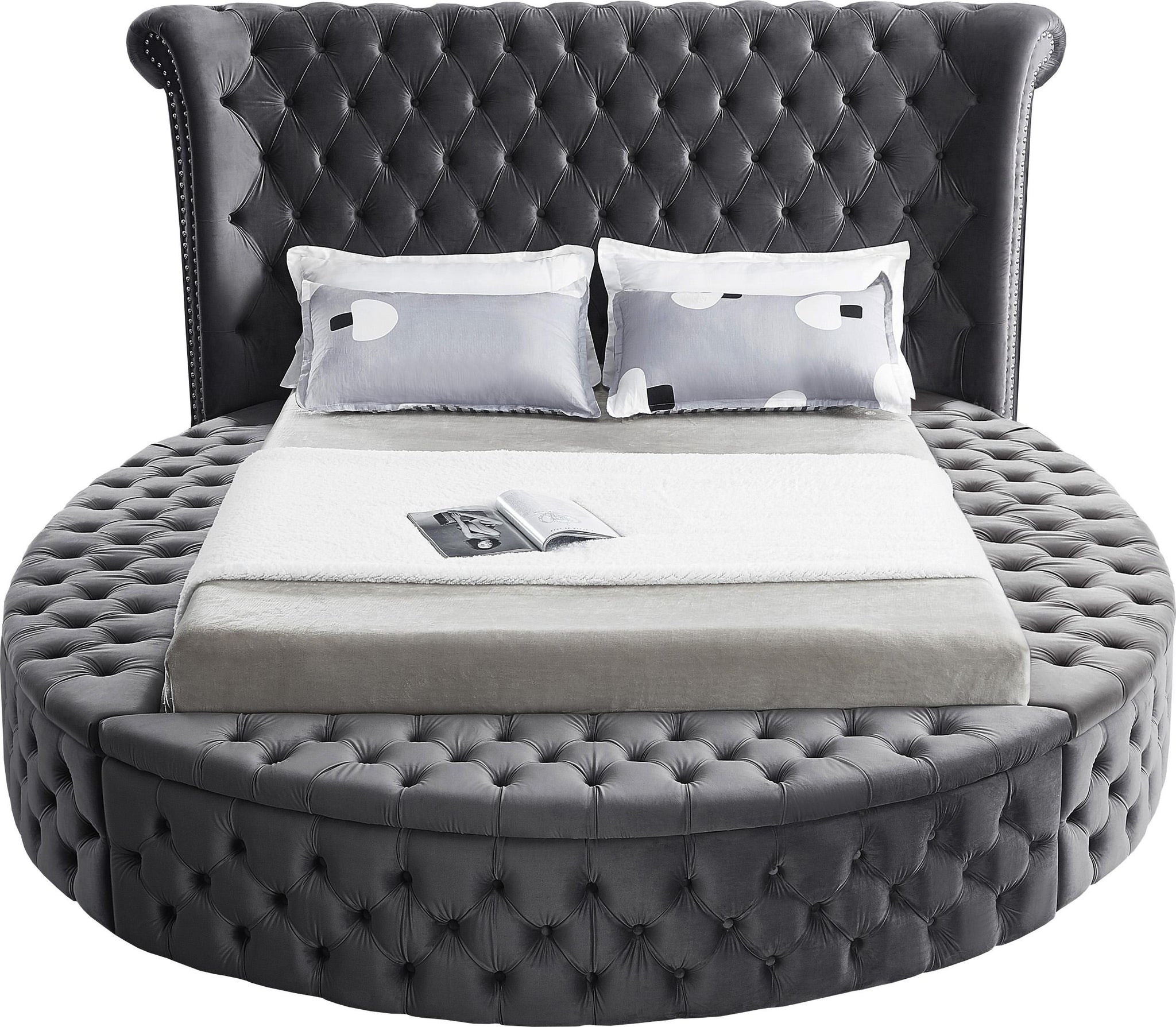 Luxus Grey Velvet Queen Bed (3 Boxes) - Furnish 4 Less 98 (NY)*