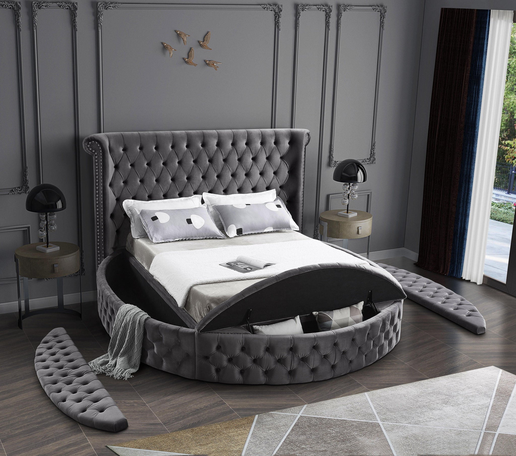 Luxus Grey Velvet Full Bed (3 Boxes) - Furnish 4 Less 98 (NY)*