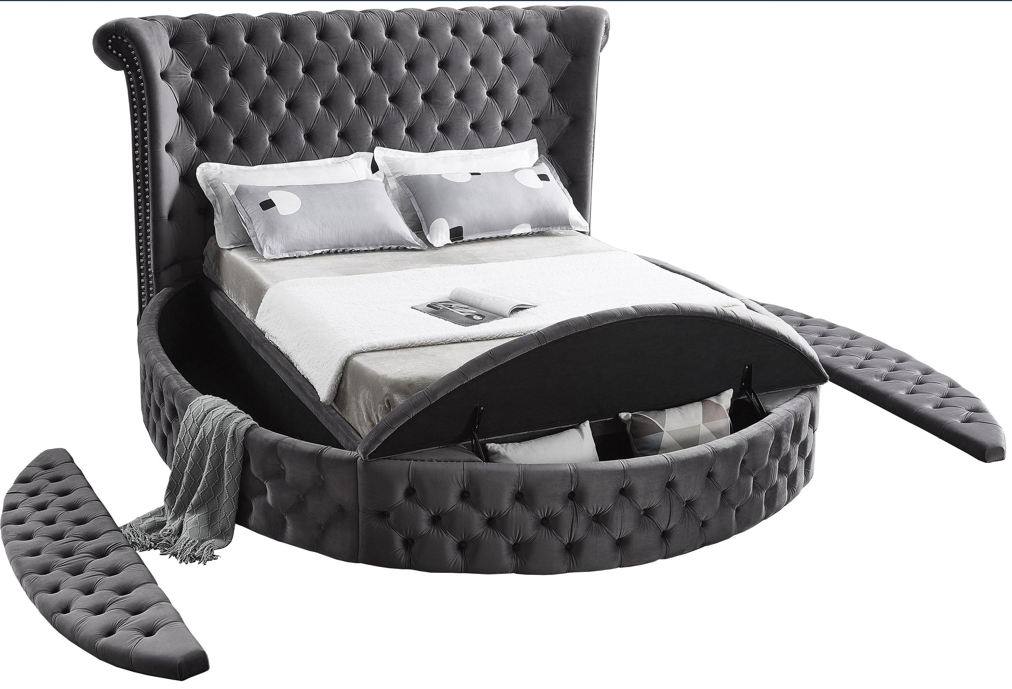 Luxus Grey Velvet Queen Bed (3 Boxes) - Furnish 4 Less 98 (NY)*