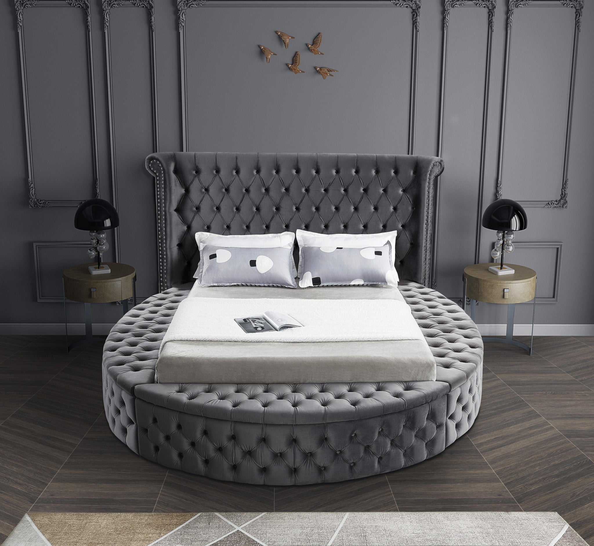 Luxus Grey Velvet Full Bed (3 Boxes) - Furnish 4 Less 98 (NY)*