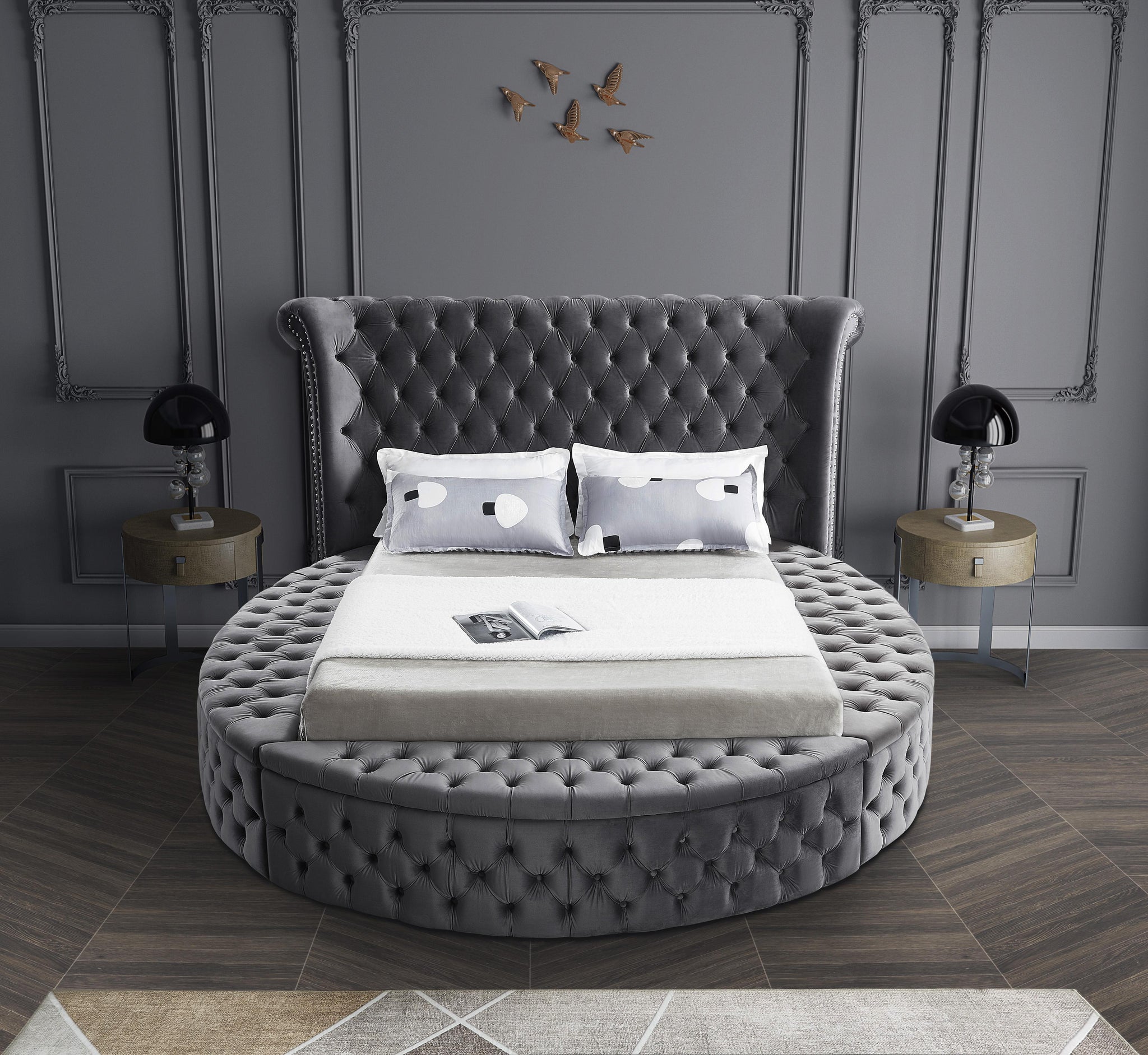 Luxus Grey Velvet Queen Bed (3 Boxes) - Furnish 4 Less 98 (NY)*