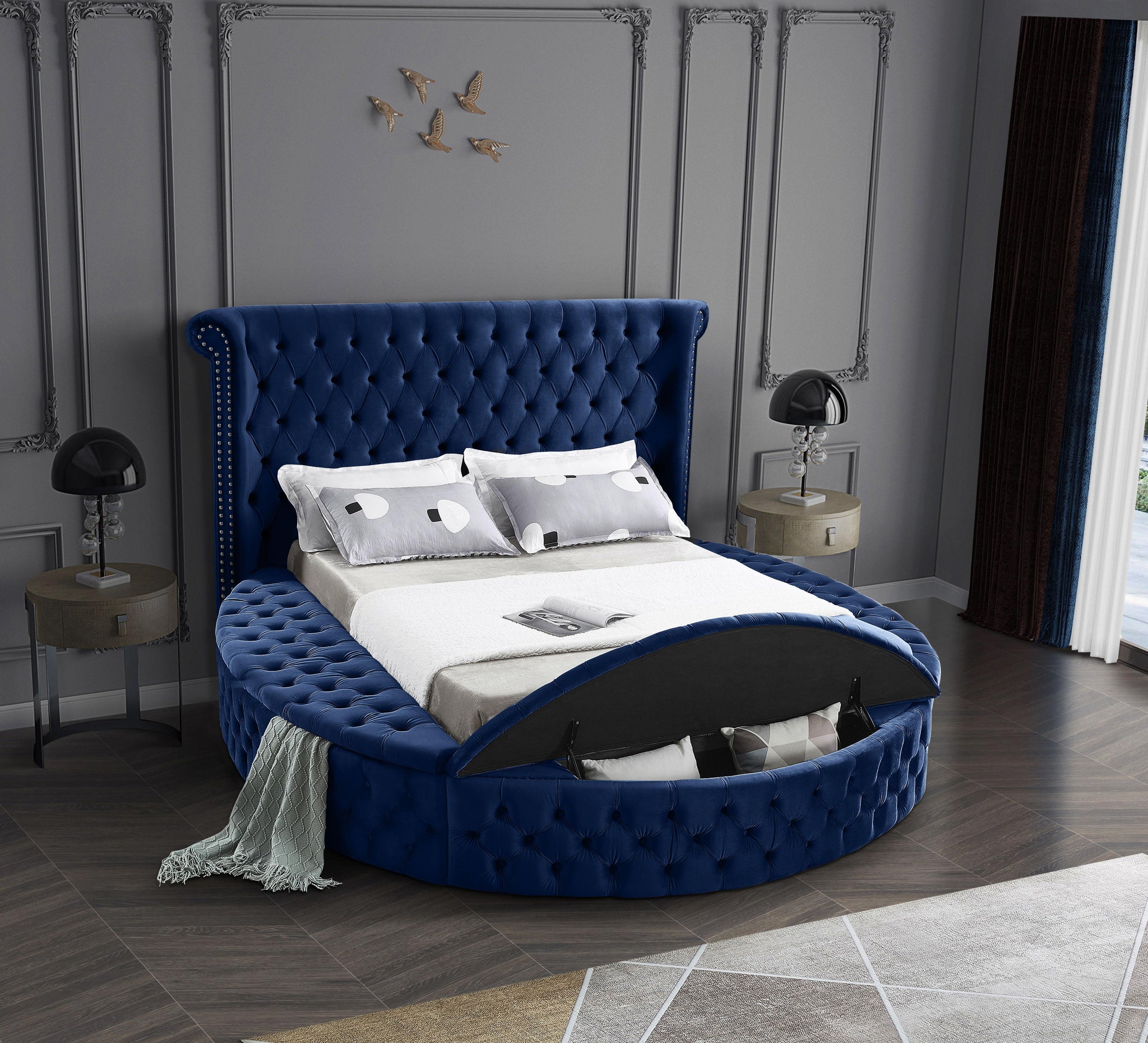 Luxus Navy Velvet Full Bed (3 Boxes) - Furnish 4 Less 98 (NY)*