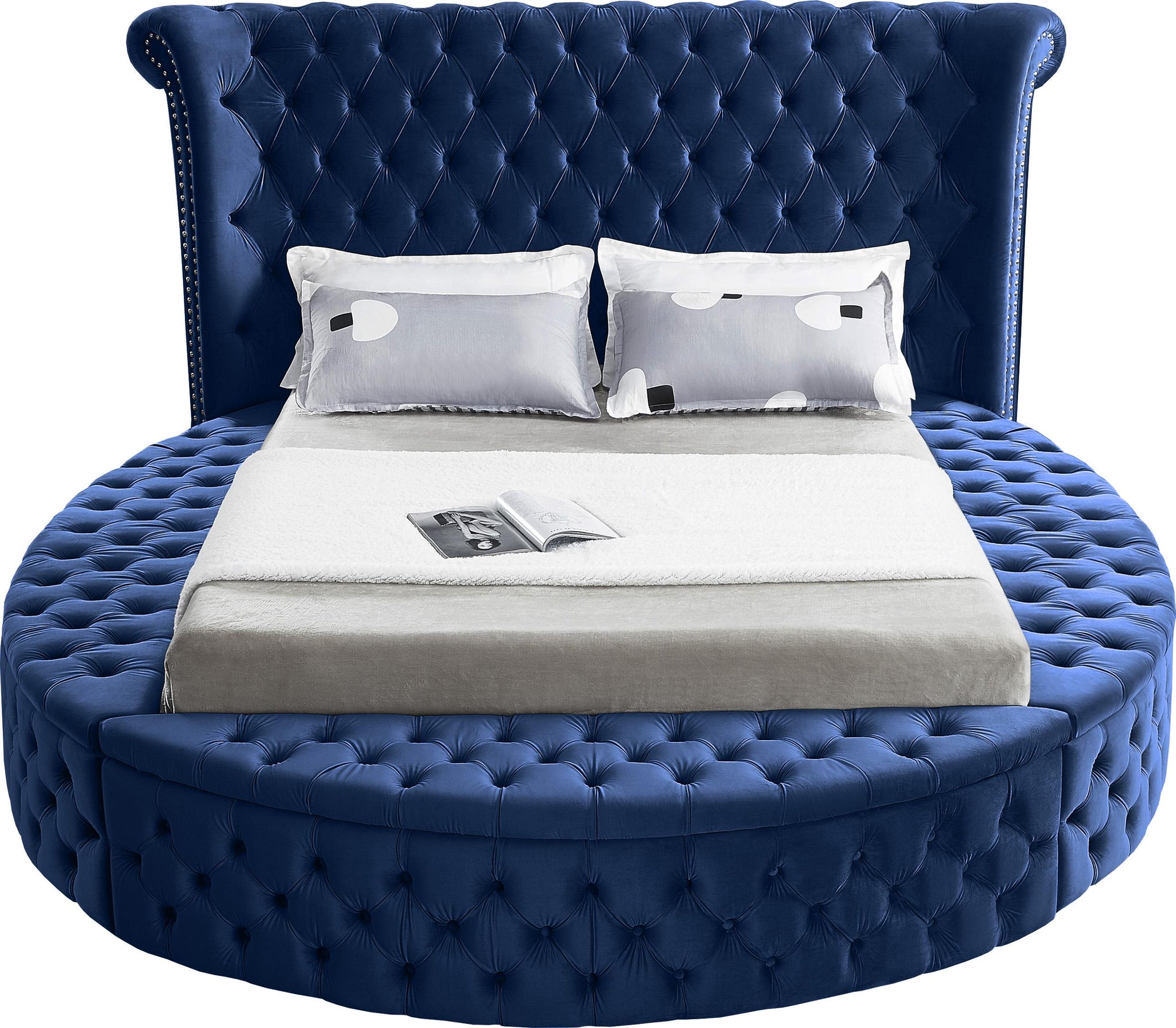 Luxus Navy Velvet Queen Bed (3 Boxes) - Furnish 4 Less 98 (NY)*