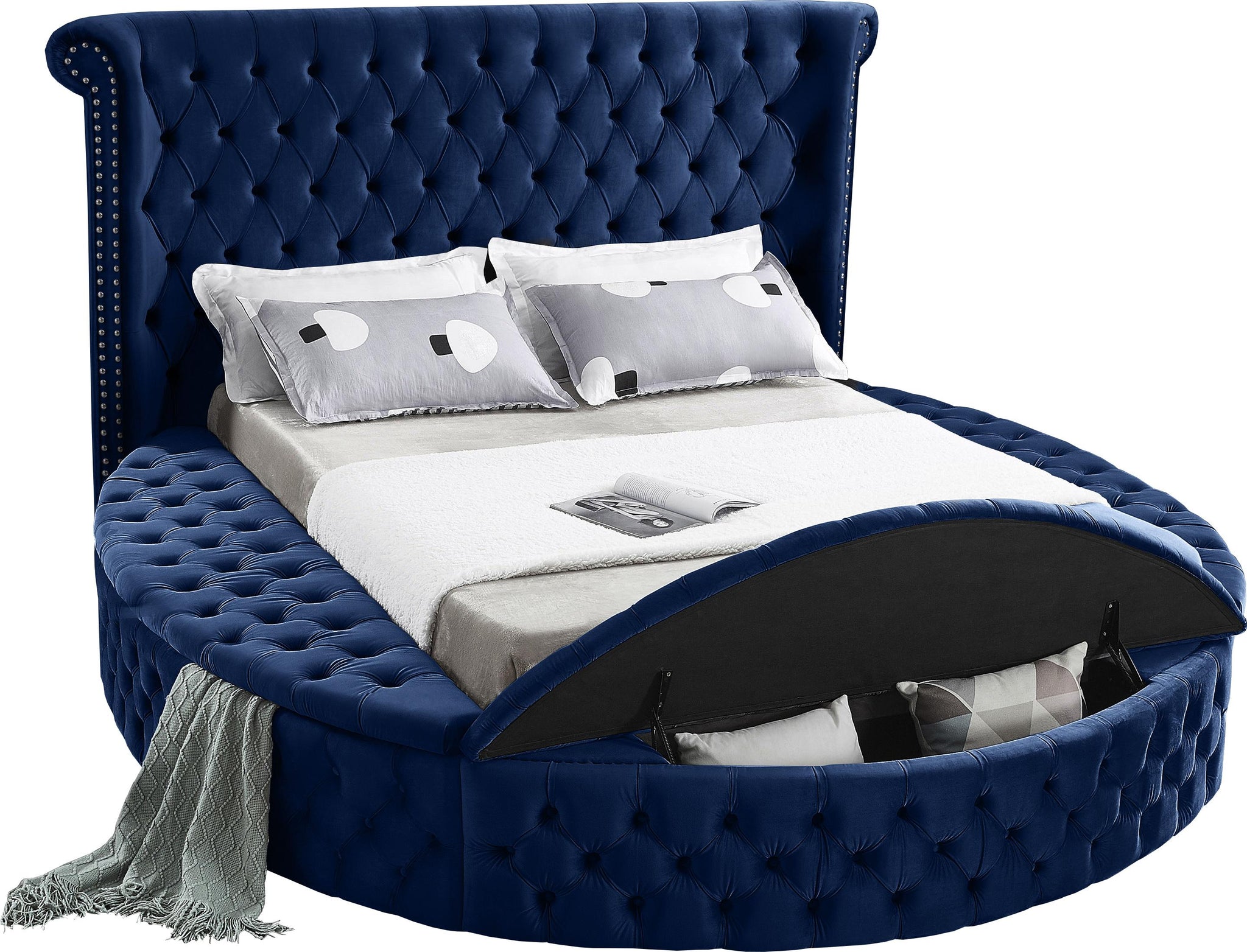 Luxus Navy Velvet Queen Bed (3 Boxes) - Furnish 4 Less 98 (NY)*