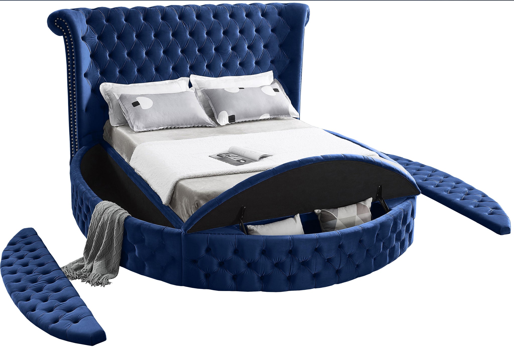 Luxus Navy Velvet King Bed (3 Boxes) - Furnish 4 Less 98 (NY)*