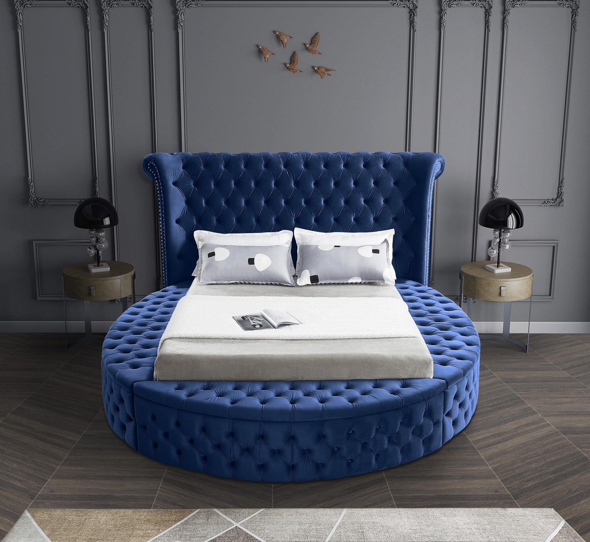 Luxus Navy Velvet King Bed (3 Boxes) - Furnish 4 Less 98 (NY)*