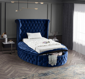 Luxus Navy Velvet Twin Bed (3 Boxes) - Furnish 4 Less 98 (NY)*