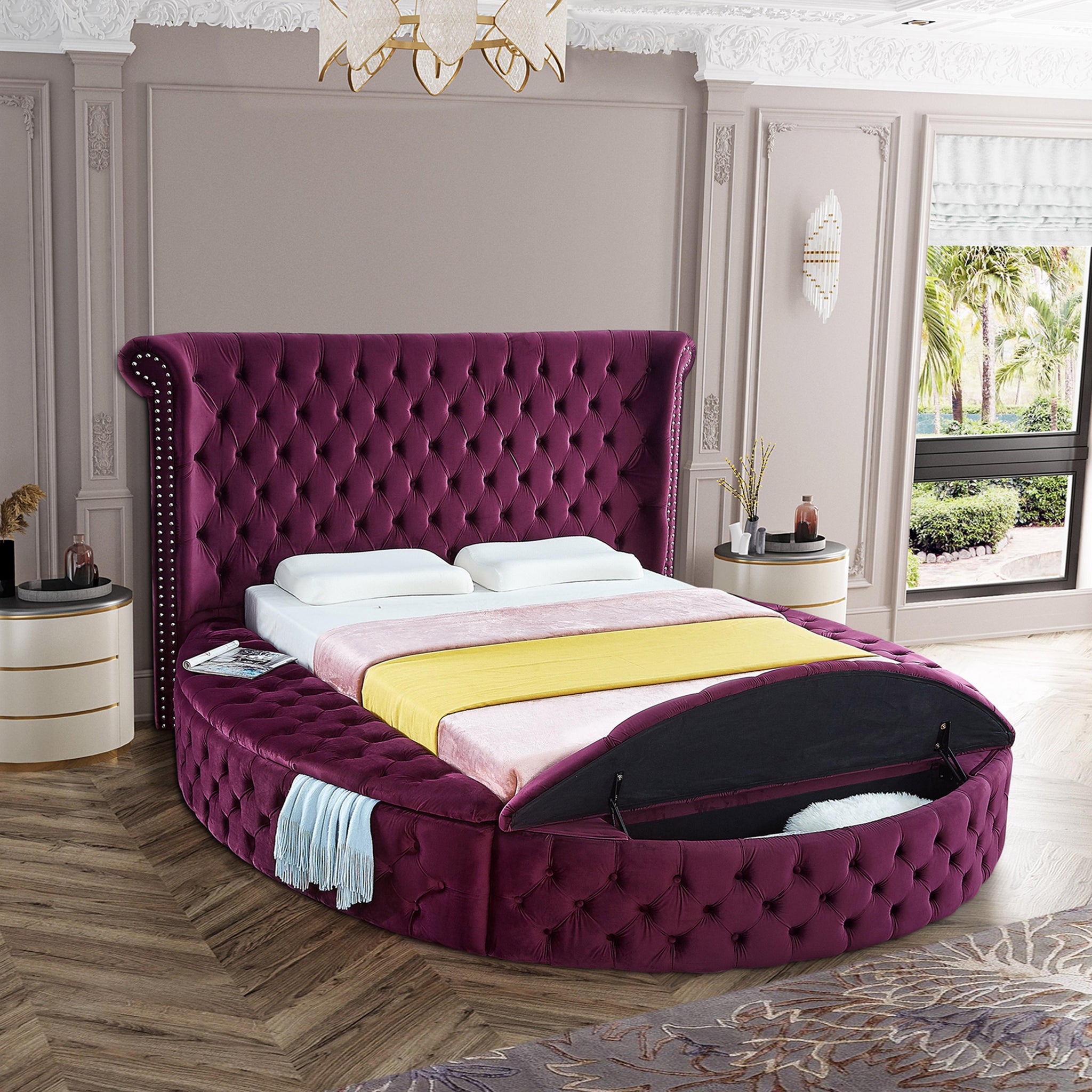 Luxus Purple Velvet Queen Bed - Furnish 4 Less 98 (NY)*