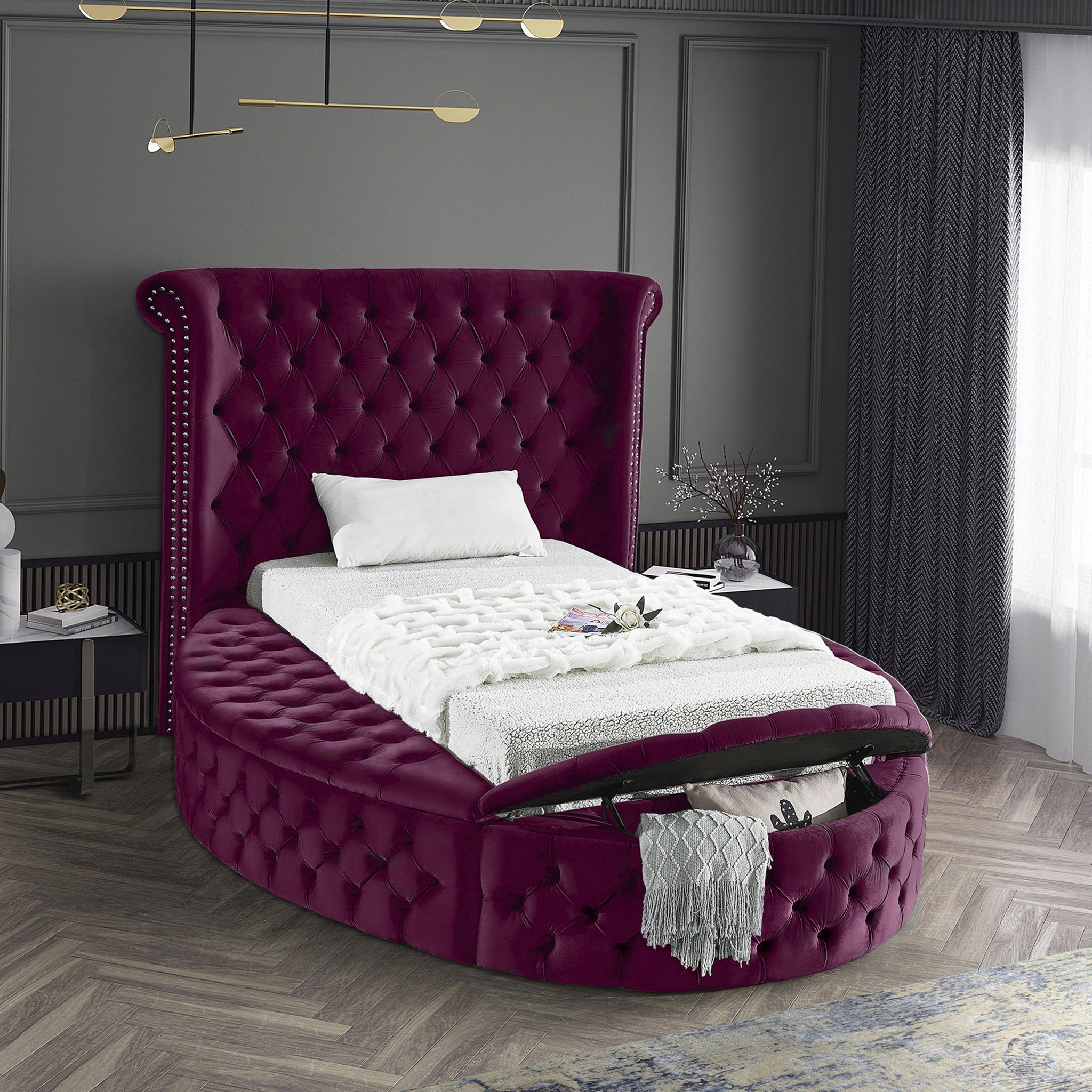 Luxus Purple Velvet Twin Bed - Furnish 4 Less 98 (NY)*