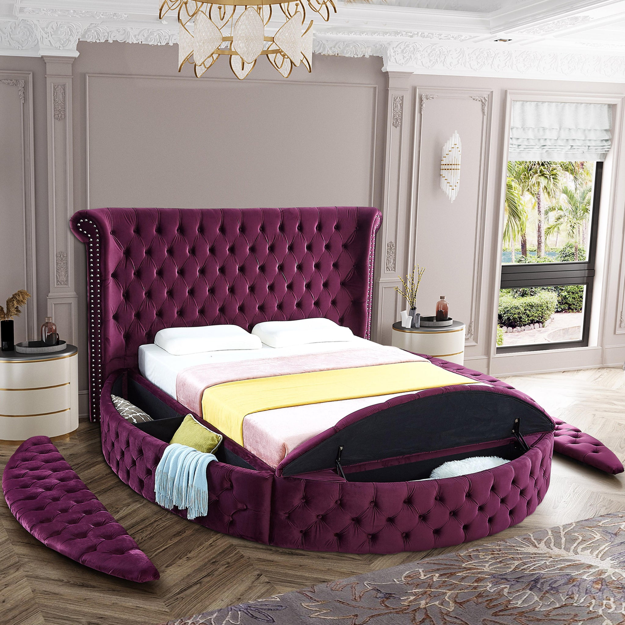 Luxus Purple Velvet Full Bed - Furnish 4 Less 98 (NY)*