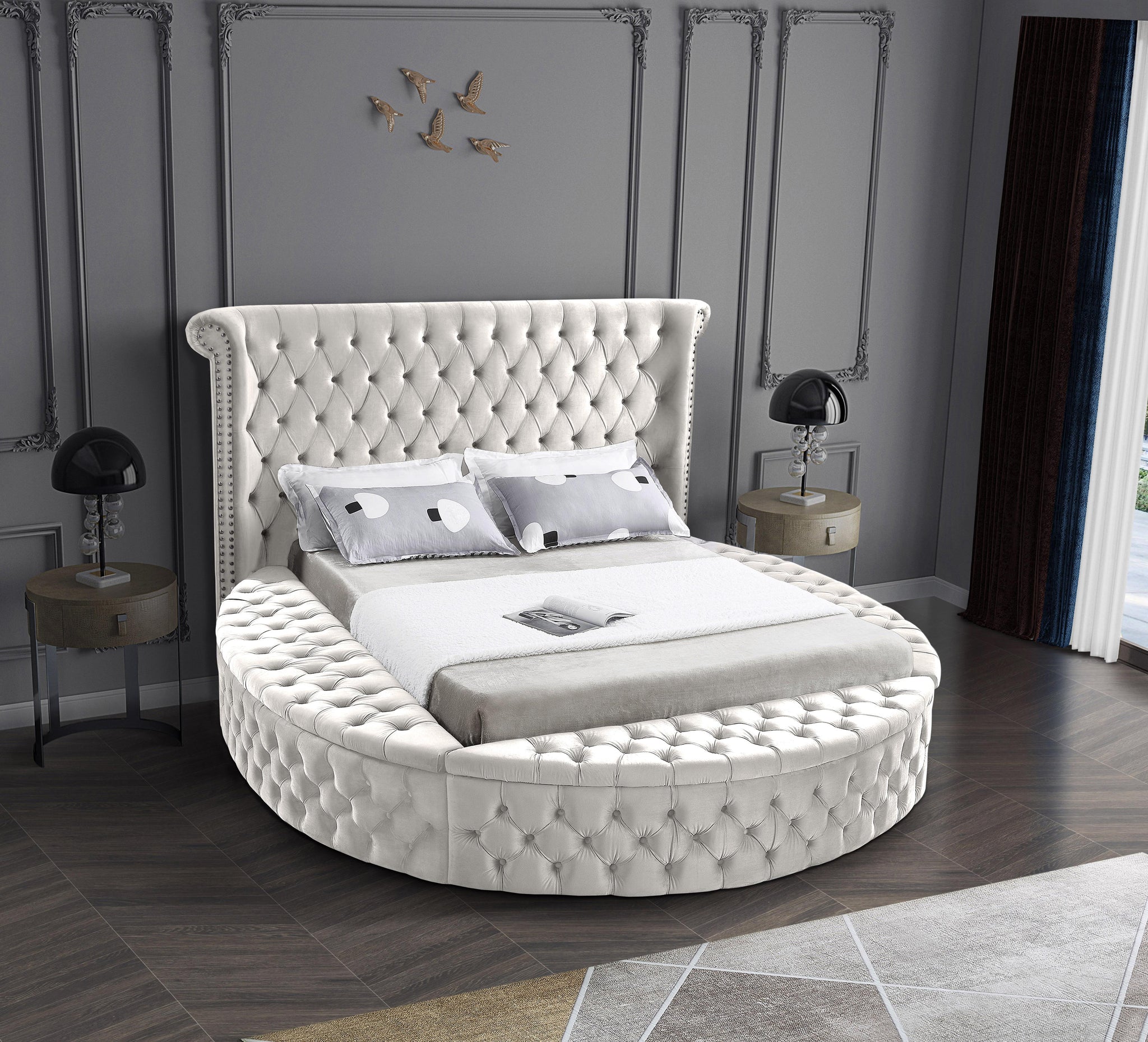 Luxus Cream Velvet King Bed (3 Boxes) - Furnish 4 Less 98 (NY)*