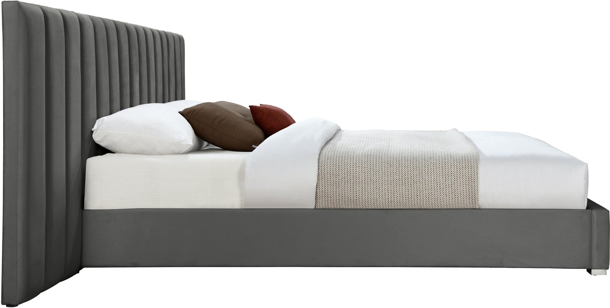 Pablo Grey Velvet Queen Bed - Furnish 4 Less 98 (NY)*